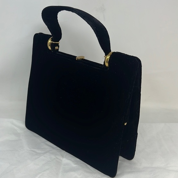 Vintage Black Velvet Velour Structured Handbag - Picture 1 of 10